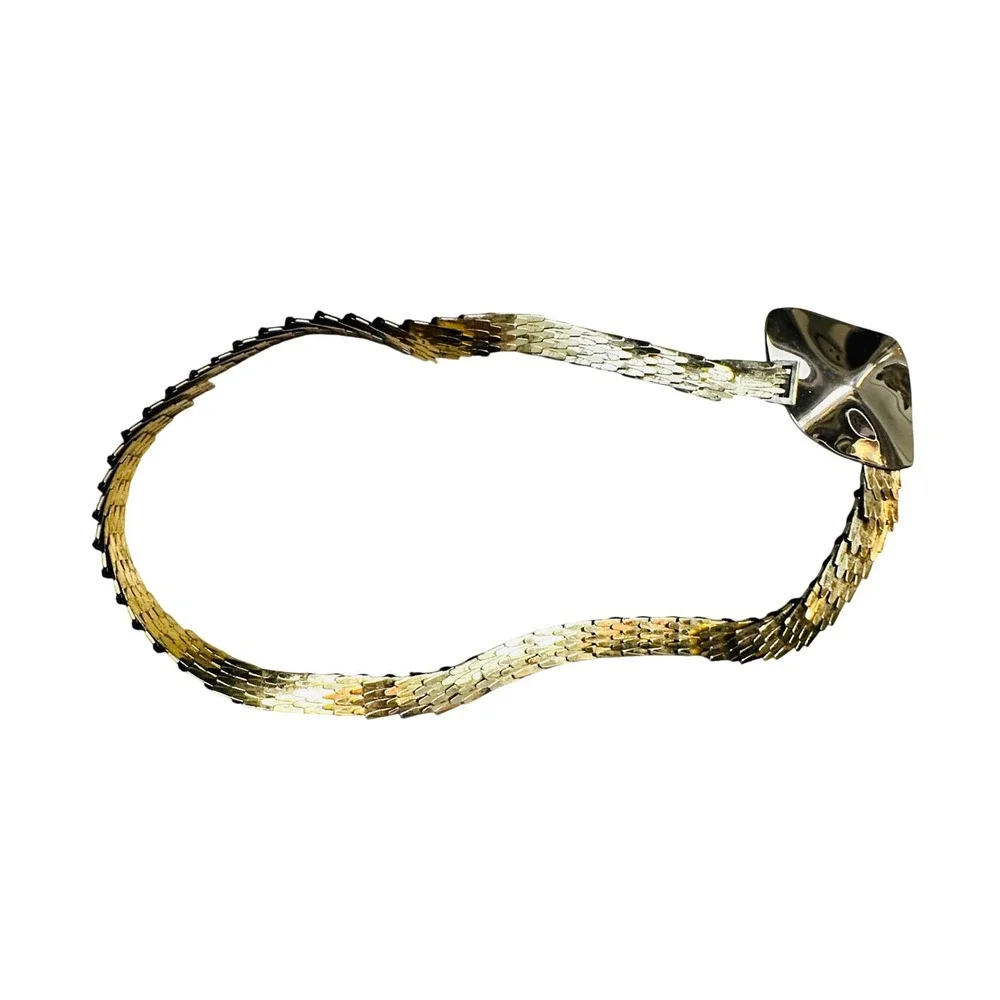 Vintage Statement Gold Tone Snake Chain Belt Geometric Buckle Classic Minimalist